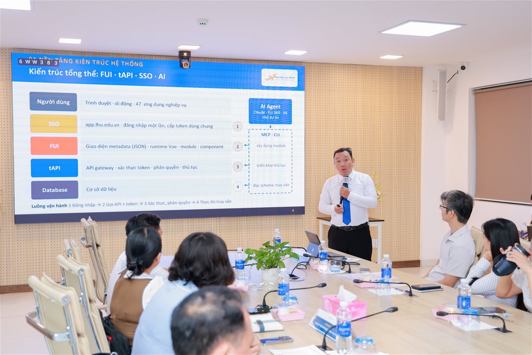 Mr. Phan Huu Tiep, Director of LHU’s Information and Resources Center, shares AI technology applications at the University